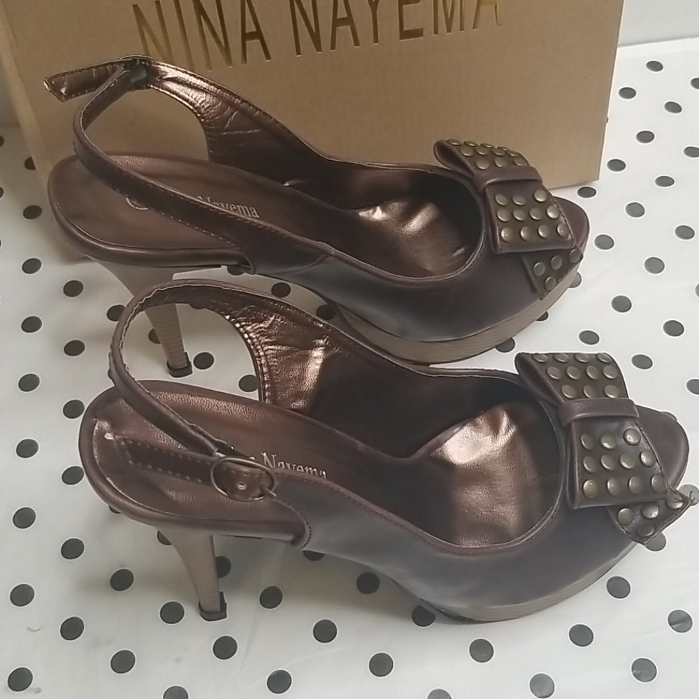 Nina Nayema Platform Peep Toe Bow Brown Shoes